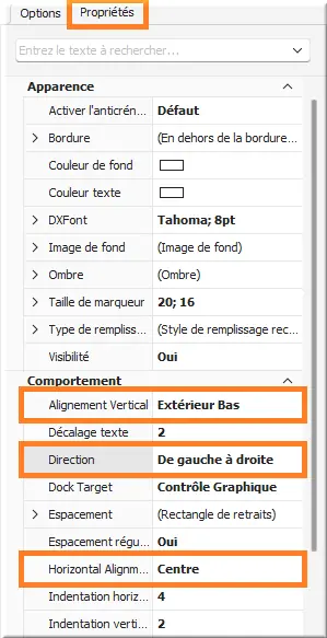 Propriétés de la légende